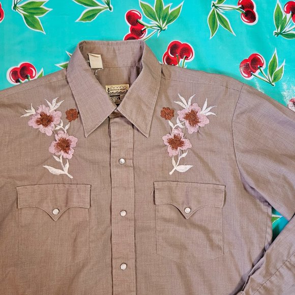 Vintage '70's Western Pearl Snap Shirt with Embroidery Size S - Picture 3 of 7